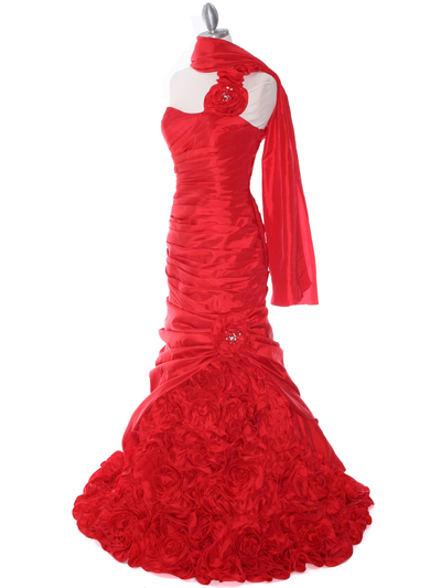1828 Red Taffeta One Shoulder Evening Gown - Red, Alt View Medium