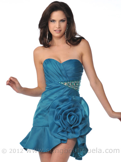 1830 Strapless Rosette Cocktail Dress - Jade, Front View Medium