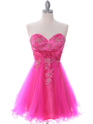 183 Hot Pink Strapless Homecoming Dress, Hot Pink