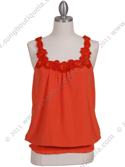 1854 Orange Sleeveless Top - Orange, Front View Medium