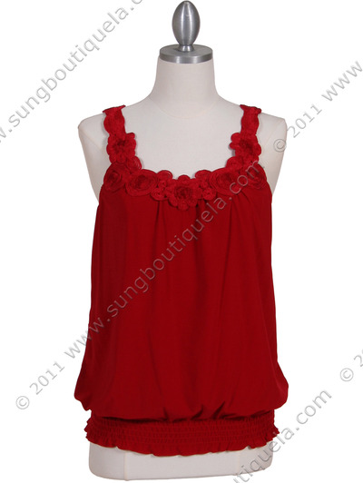 1854 Red Sleeveless Top - Red, Front View Medium