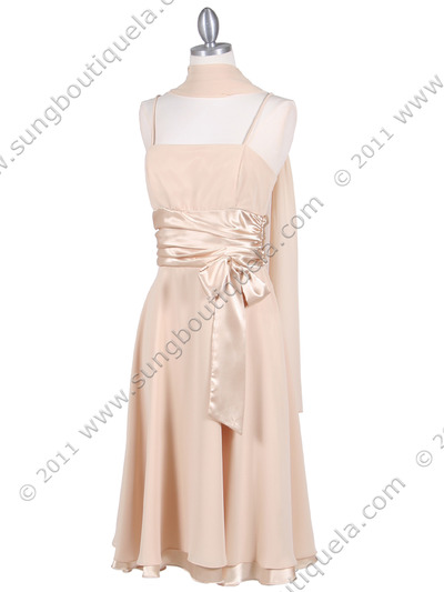 1869 Gold Tea Length Dress - Gold, Alt View Medium