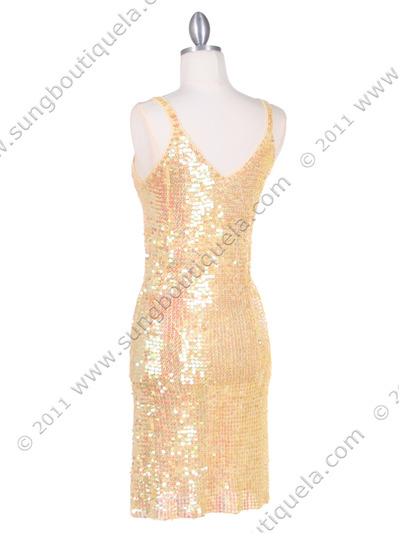 1939LL Lt. Yellow Sequins Party Dress - Light Yellow, Back View Medium