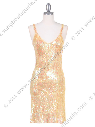 1939LL Lt. Yellow Sequins Party Dress - Light Yellow, Front View Medium