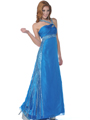 1987 Teal Beaded Halter Evening Dress - Teal, Front View Thumbnail