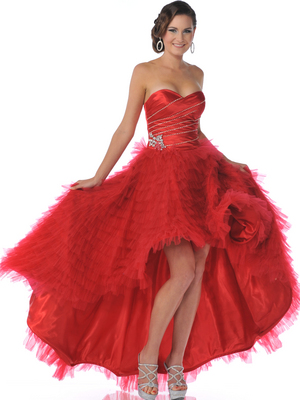 1989 Red Strapless Sweetheart High Low Prom Dress, Red