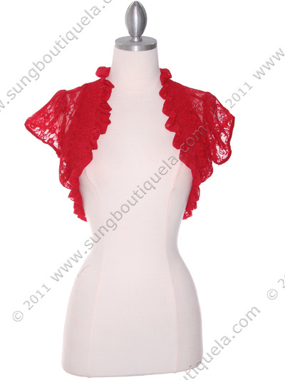 2017L Red Lace Short Sleeve Bolero - Red, Front View Medium