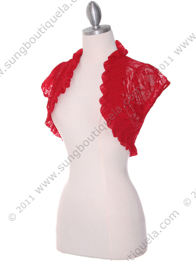2017L Red Lace Short Sleeve Bolero - Red, Alt View Medium