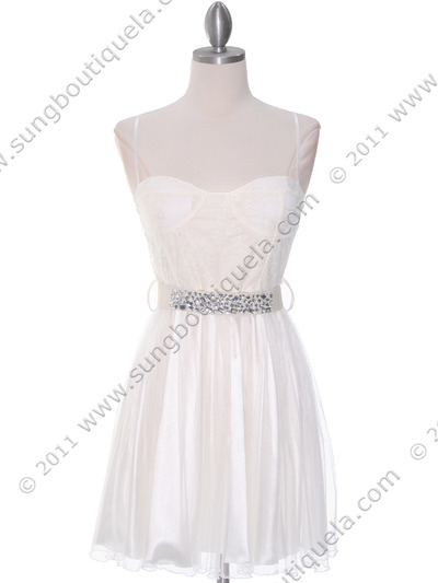 2101 Ivory Lace Cocktail Dress - Ivory, Front View Medium