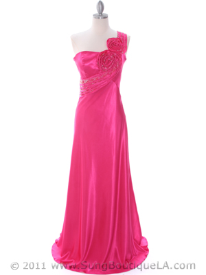 2123 Hot Pink One Shoulder Evening Dress, Hot Pink