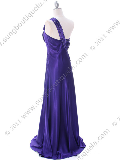 2123 Purple One Shoulder Evening Dress - Purple, Back View Medium
