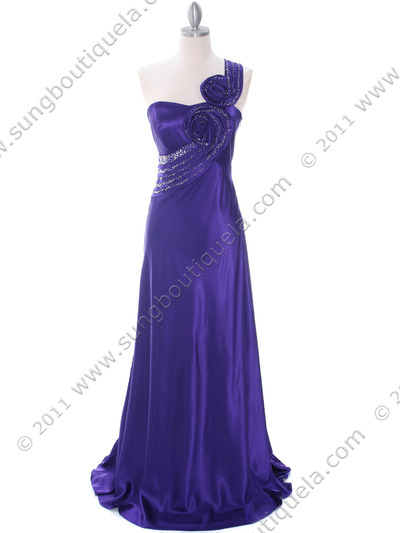 2123 Purple One Shoulder Evening Dress - Purple, Front View Medium