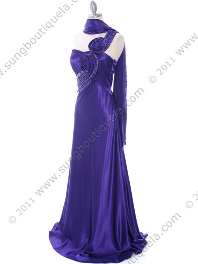 2123 Purple One Shoulder Evening Dress - Purple, Alt View Medium