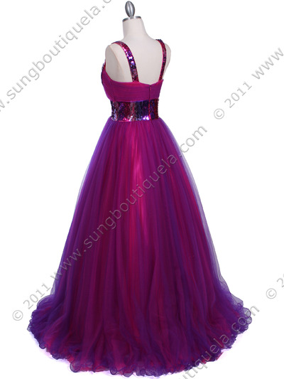 2128 Purple Hot Pink Sequin Lace Prom Dress - Purple Hot Pink, Back View Medium