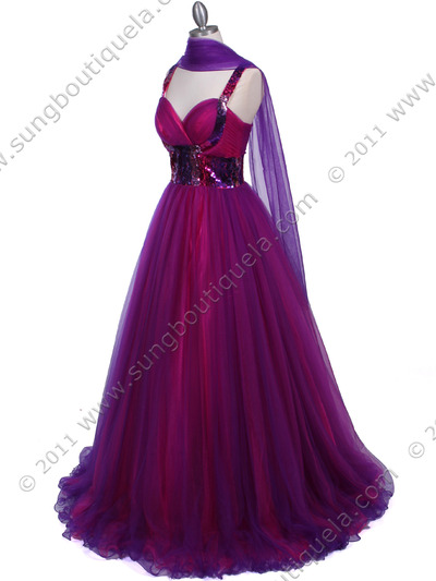 2128 Purple Hot Pink Sequin Lace Prom Dress - Purple Hot Pink, Alt View Medium