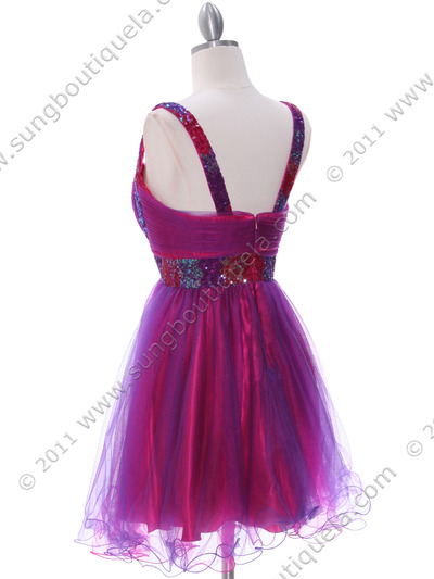 2141 Hot Pink Purple Homecoming Dress - Hot Pink, Back View Medium