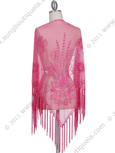 2288 Hot Pink Lace Beaded Shawl - Hot Pink, Back View Medium