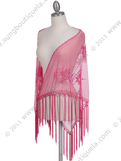 2288 Hot Pink Lace Beaded Shawl - Hot Pink, Front View Medium