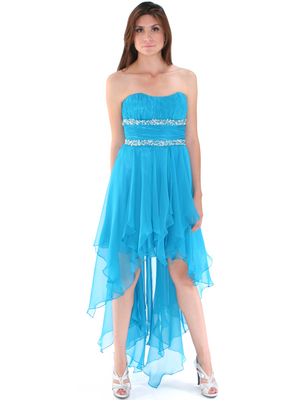 2274 Strapless High Low Cocktail Dress, Turquoise