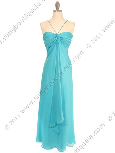 2831 Aqua Chiffon Evening Dress - Aqua, Front View Medium