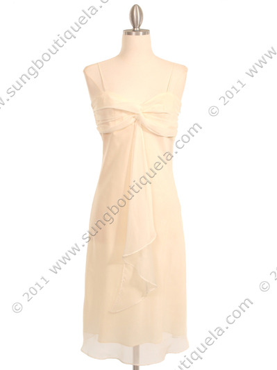 2832 Cream Chiffon Cocktail Dress - Cream, Front View Medium