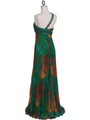 286 Green Printed Single Strap Evening Dress - Green, Back View Thumbnail