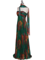 286 Green Printed Single Strap Evening Dress - Green, Alt View Thumbnail