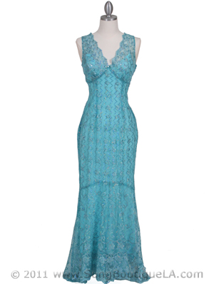 2884 Turquoise Lace Evening Dress, Turquoise
