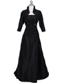 3052 Black Tafetta Evening Dress with Bolero - Black, Front View Thumbnail