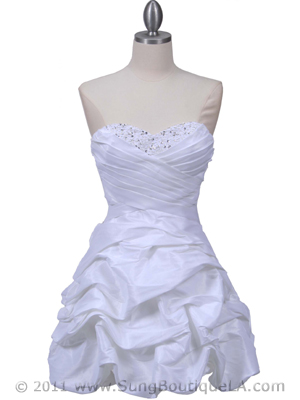 3054 White Taffeta Cocktail Dress, White
