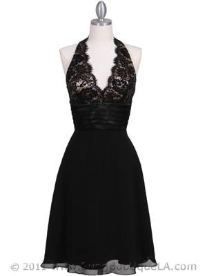 3059 Black Halter Cocktail Dress, Black