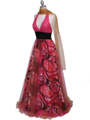 3060 Hot Pink Beaded Print Prom Dress - Hot Pink, Alt View Thumbnail