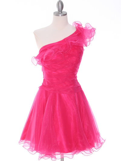 3168 Fuschia One Shoulder Homecoming Dress - Fuschia, Front View Medium