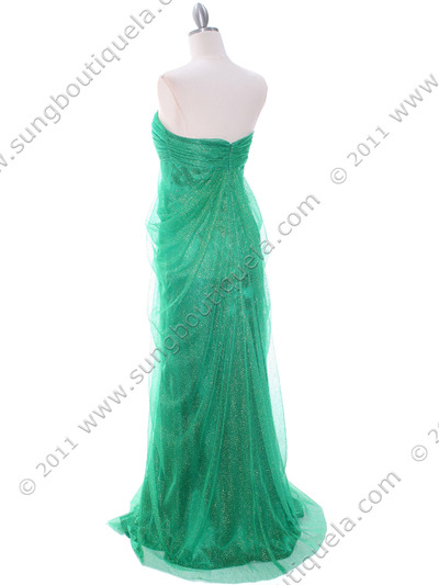 3181 Green Lace Strapless Prom Dress - Green, Back View Medium