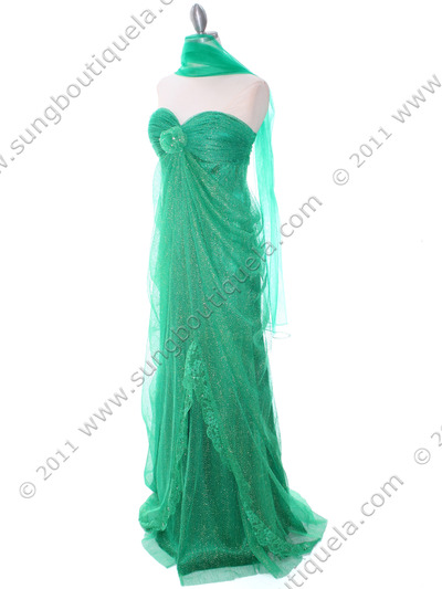 3181 Green Lace Strapless Prom Dress - Green, Alt View Medium