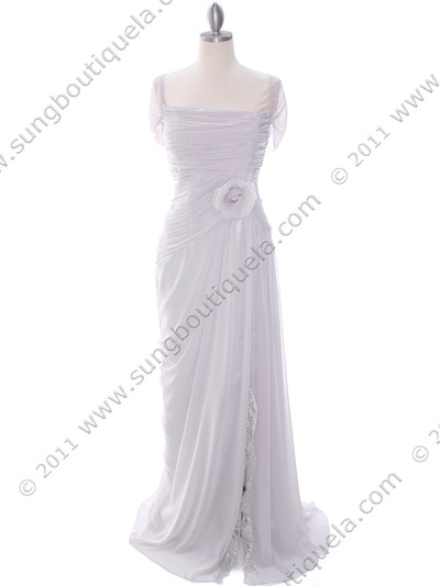 3198 Silver Chiffon Mother of The Bride Dress - Silver, Front View Medium