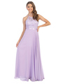 3216 Lace Halter Cross Back Chiffon Dress - Lilac, Front View Thumbnail