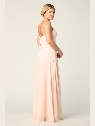 3318 Spaghetti Strap Blouson Top Bridesmaid Dress - Blush, Back View Medium