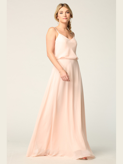 3318 Spaghetti Strap Blouson Top Bridesmaid Dress - Blush, Front View Medium