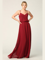 3318 Spaghetti Strap Blouson Top Bridesmaid Dress - Burgundy, Front View Thumbnail