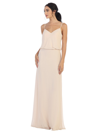 3318 Spaghetti Strap Blouson Top Bridesmaid Dress - Champagne, Front View Medium