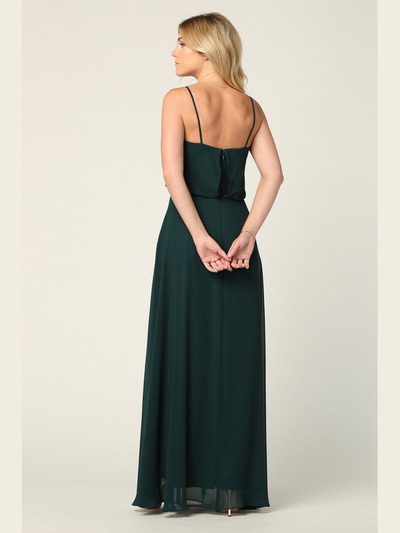 3318 Spaghetti Strap Blouson Top Bridesmaid Dress - Hunter Green, Back View Medium