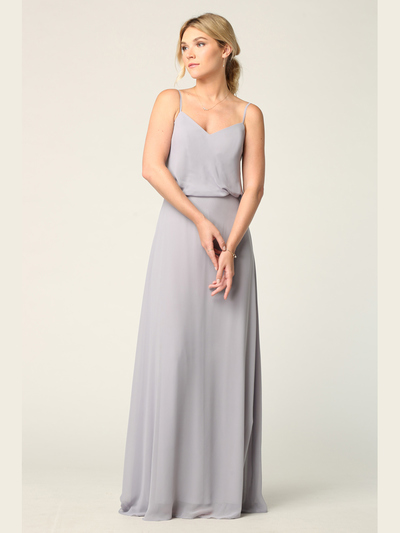 3318 Spaghetti Strap Blouson Top Bridesmaid Dress - Silver, Front View Medium