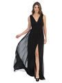 3329 V-neck Front And Back Long Evening Dress - Black, Front View Thumbnail