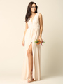 3329 V-neck Front And Back Long Evening Dress - Champagne, Front View Thumbnail