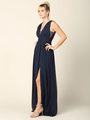 3329 V-neck Front And Back Long Evening Dress - Navy, Back View Thumbnail