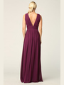 3329 V-neck Front And Back Long Evening Dress - Plum, Back View Thumbnail