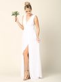 3329 V-neck Front And Back Long Evening Dress - White, Front View Thumbnail