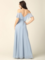 3331 Flutter Cold Shoulder Long Evening Dress - Dusty Blue, Back View Thumbnail