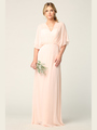 3338 Draped Sleeve Chiffon Evening Dress - Blush, Front View Thumbnail